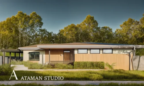 Contemporary suburban home with warm stucco and glass doors