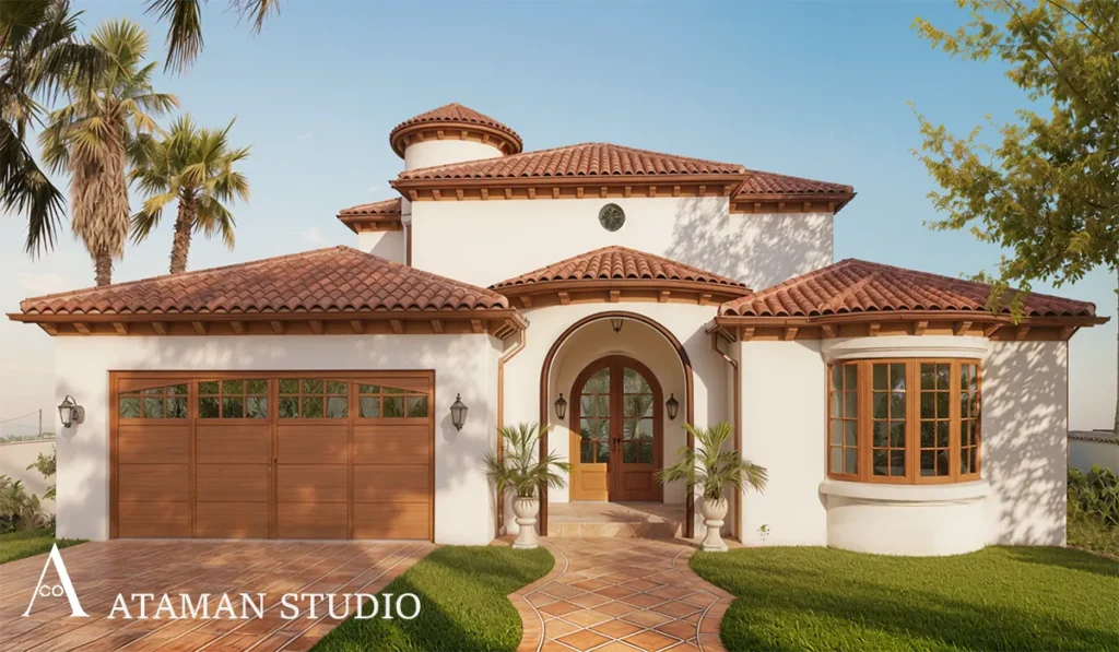 Mediterranean villa exterior with arched entry
