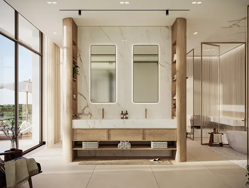 Luxury bathroom remodel with double vanity and modern design