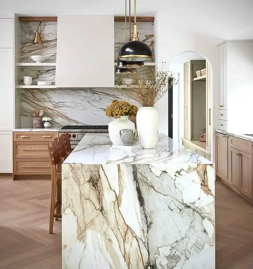 luxury kitchen remodel with marble island and modern design