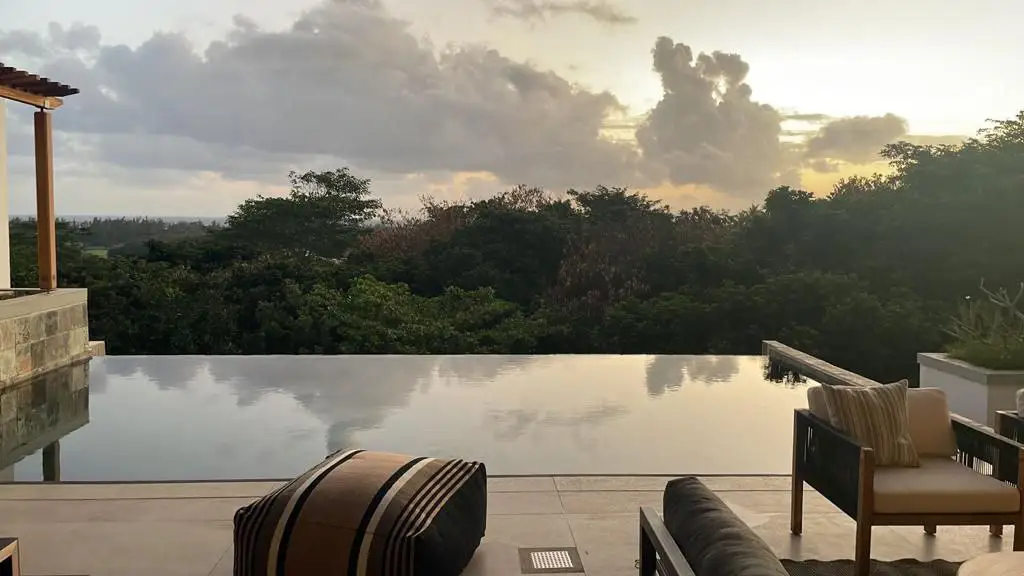 Modern home outdoor terrace with infinity pool