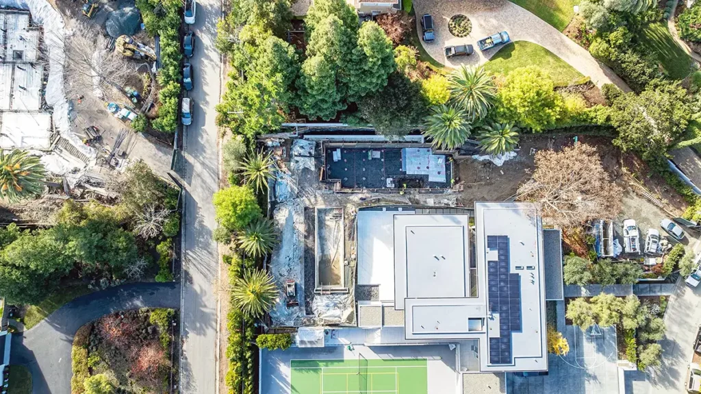 Aerial view of home construction site