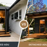 Attached vs detached ADU comparison with two modern backyard units