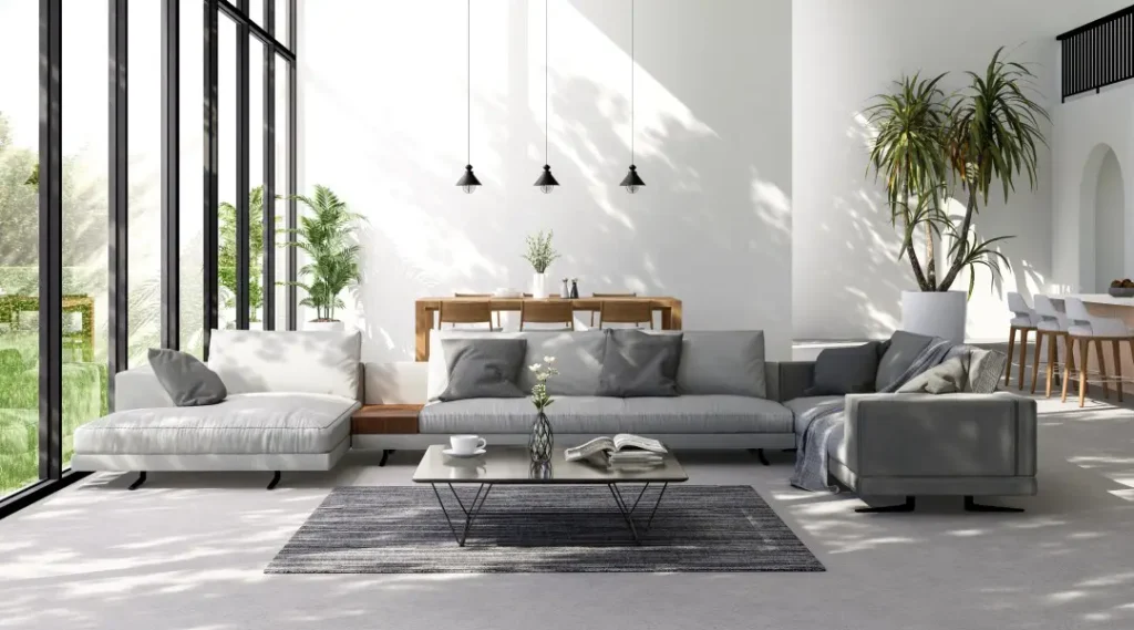Bright small home interior with open layout and natural light