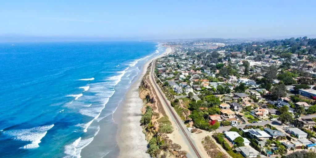 Coastal residential area in California with homes along the ocean shoreline