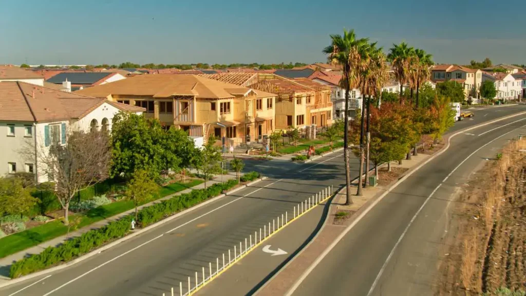 suburban neighborhood with new houses being built in California