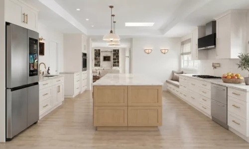 Bright open-concept kitchen with large island in modern California home