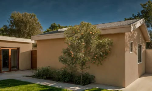 Modern detached garage ADU design with private entry walkway