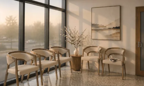 Contemporary healthcare waiting area in commercial tenant improvement project