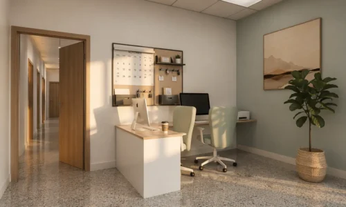 Contemporary healthcare waiting area in commercial tenant improvement project