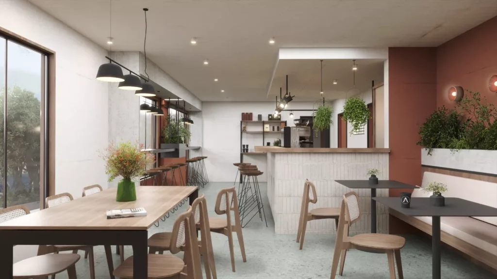 Modern café-style food retail space with open customer circulation