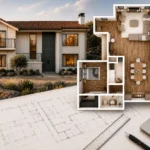 California residential permit review process with custom home design and 3D floor plan visualization