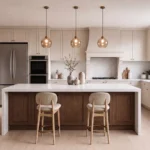 Modern luxury kitchen interior with custom cabinetry and lighting