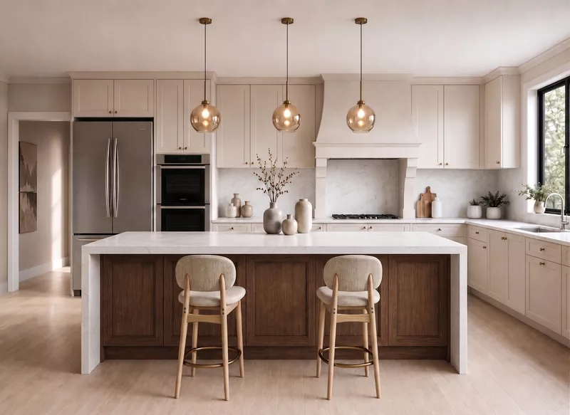 Modern luxury kitchen interior with custom cabinetry and lighting