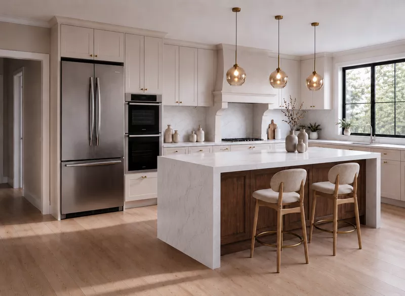 Open-concept kitchen with island in Belvedere custom residence