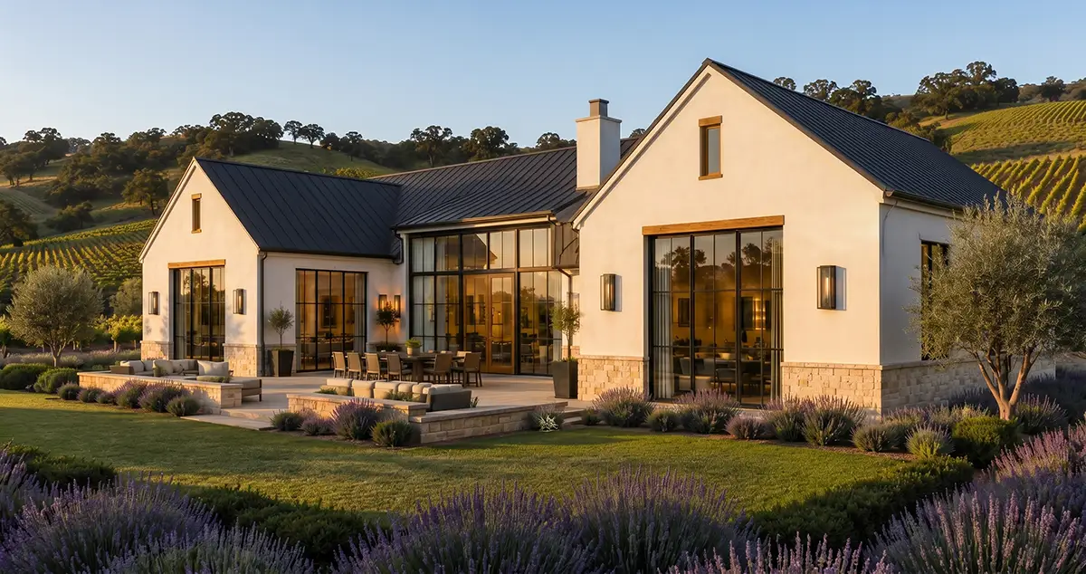 Custom California home with indoor-outdoor living and vineyard views