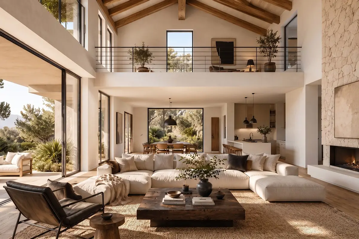 Modern open-concept living room in a remodeled California home