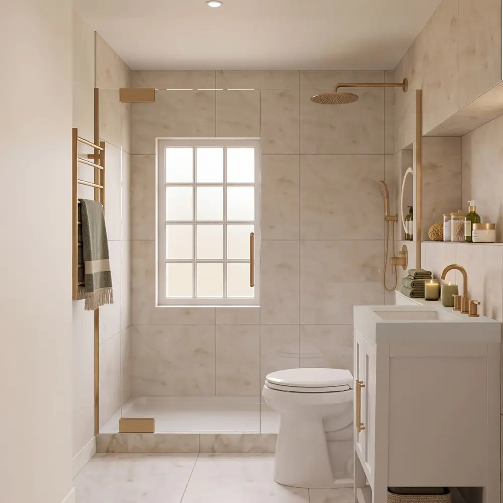 Modern bathroom interior design in Santa Monica with marble finishes and minimal style