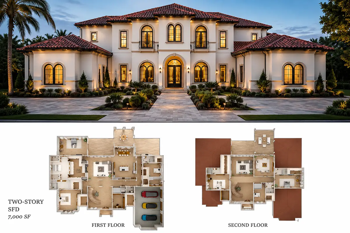 Permit-ready architectural plans for a custom home in California
