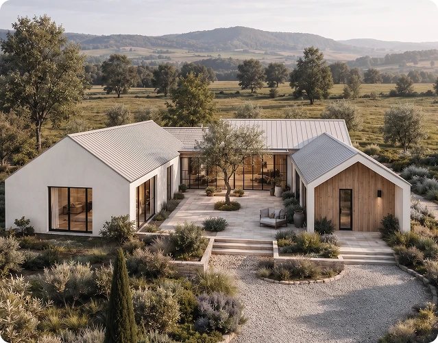 Custom home architectural design in a natural landscape