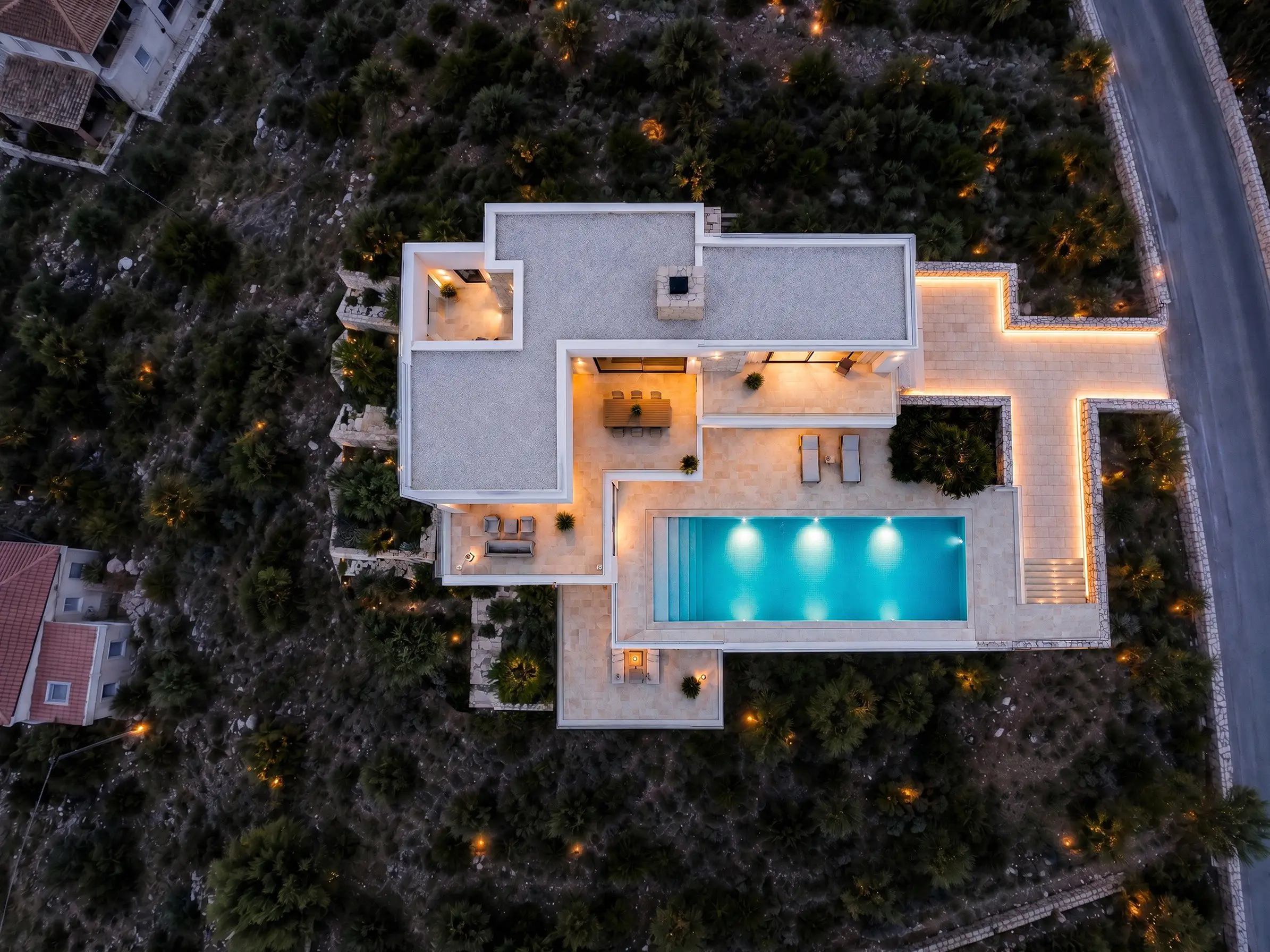 Home designed for privacy with a protected pool and outdoor living areas
