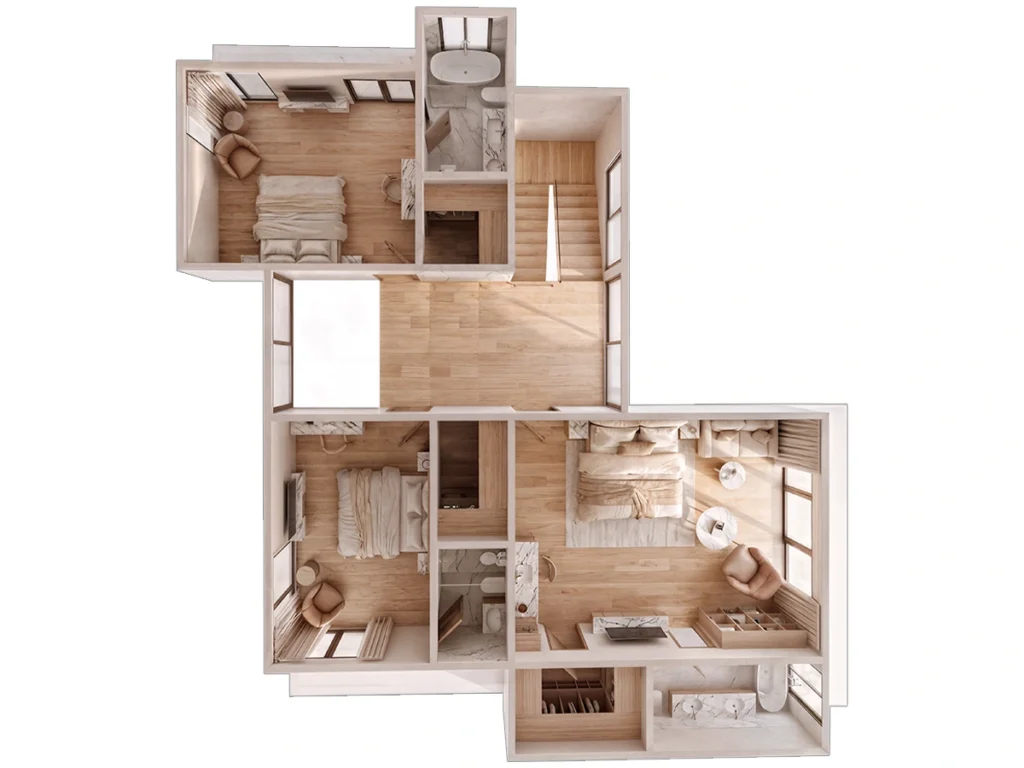 The Pacific Terrace 4,220 sq ft house plan – 3D second floor