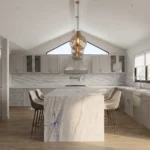 Modern remodeled kitchen with marble island and custom cabinetry